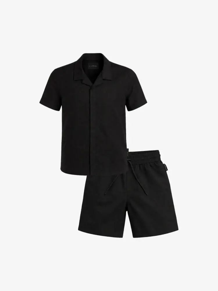 set camicia+short in misto lino nero