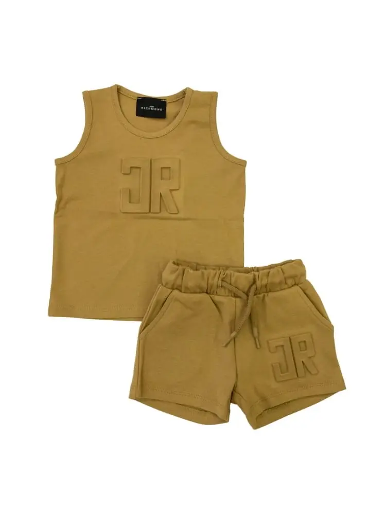 set completino infant colore fango con loro ricamato davanti