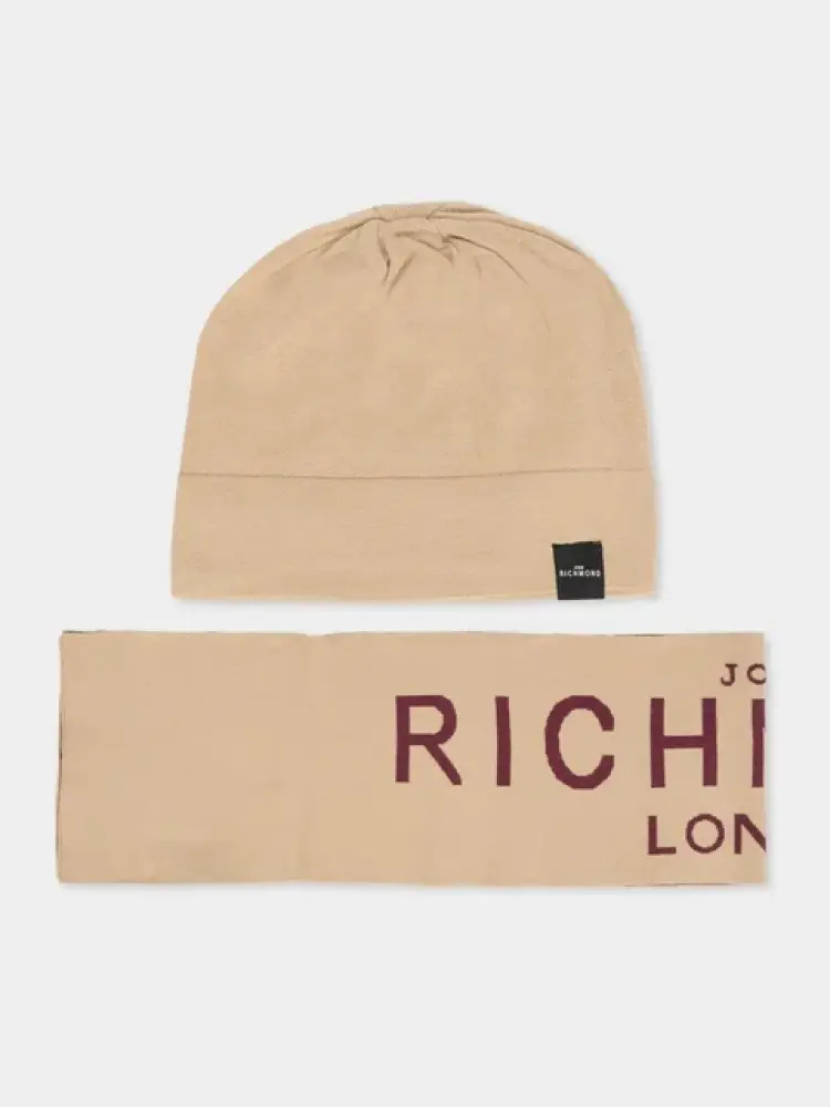 set sciarpa e cappellino kids/junior beige con logo jacquard a contrasto