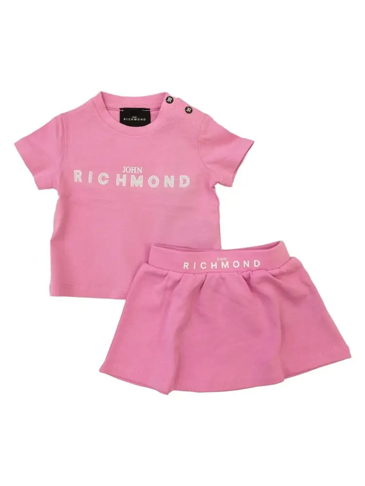 set tishirt+gonna infant rosa con logo lettering davanti