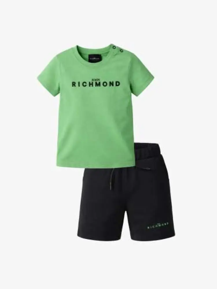set tshirt+short infant verde con logo lettering