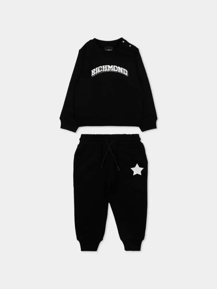 set tuta infant nera con logo lettering ricamato