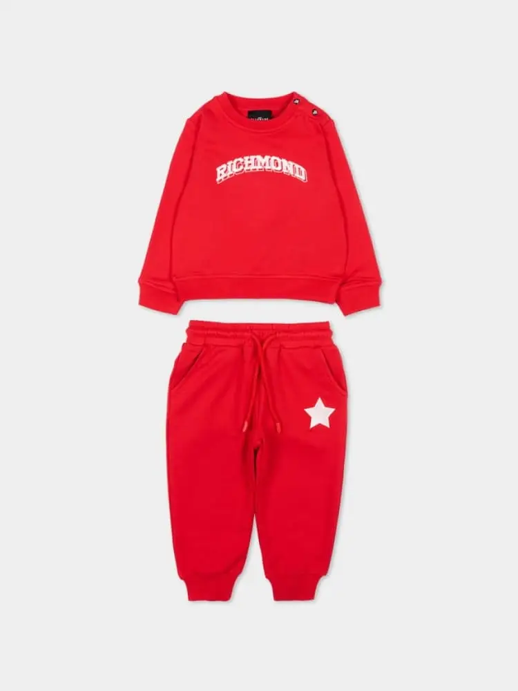 set tuta infant rossa con logo lettering ricamato