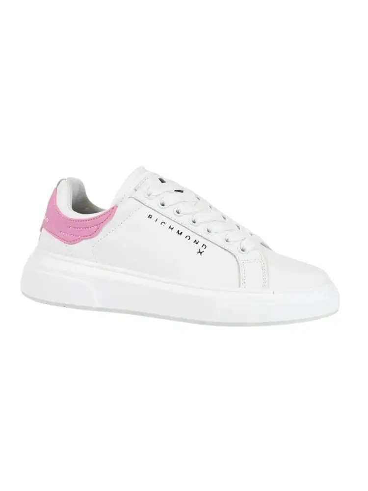 sneakers action donna in pelle bianca con dettaglio rosa
