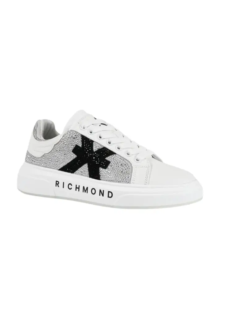 sneakers action donna in pelle bianca logo all over strass