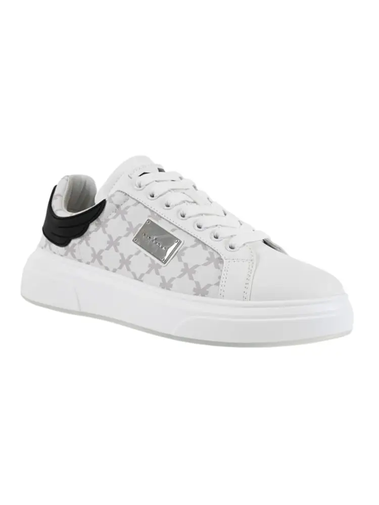 sneakers action uomo in pelle bianca logo all over con placca logo