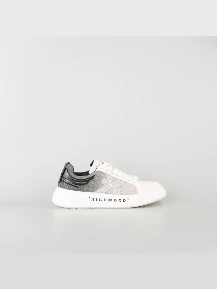 sneakers in pelle bianca con strass degrade