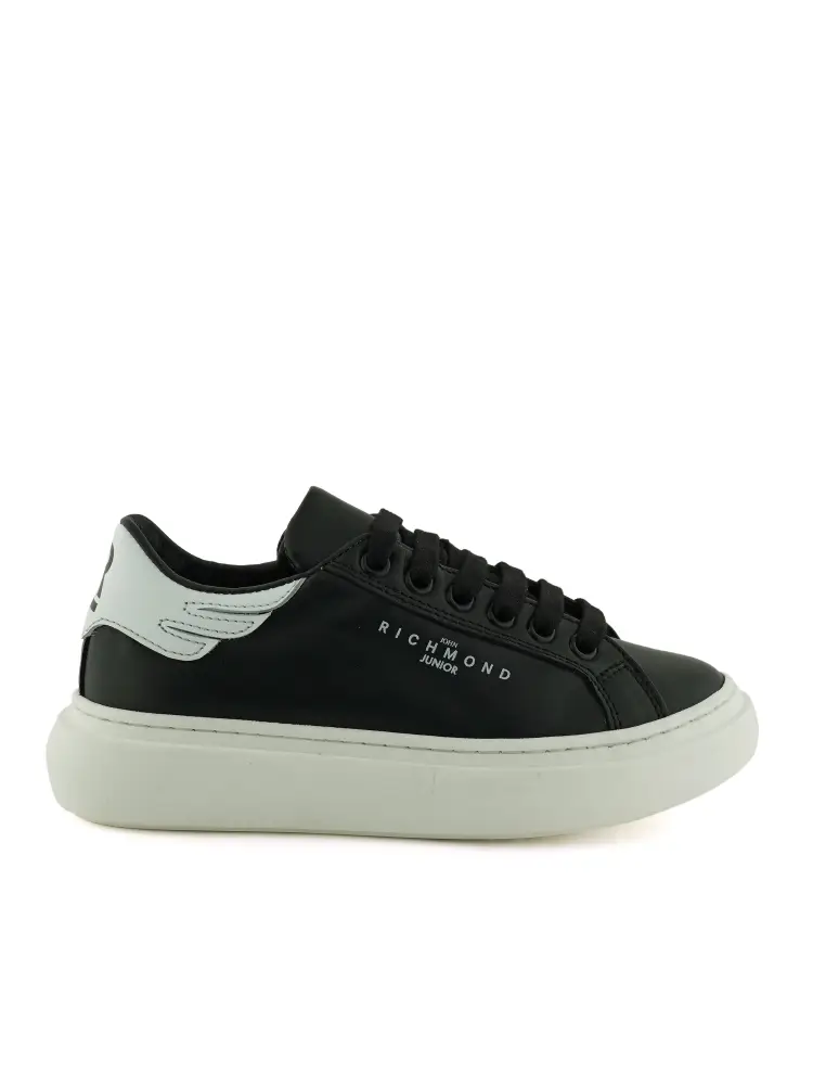 sneakers junior in pelle nera con logo ali bianco