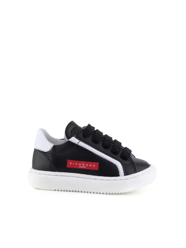 sneakers kids in pelle nera con logo rosso