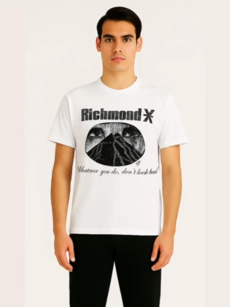 t-shirt girocollo bianca con stampa strass