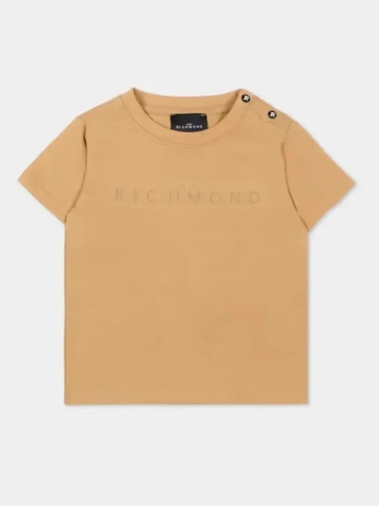 t-shirt infant beige con logo lettering in contrasto