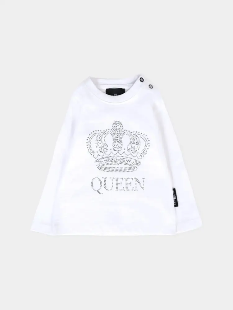 t-shirt mandas infant in cotone bianco con strass