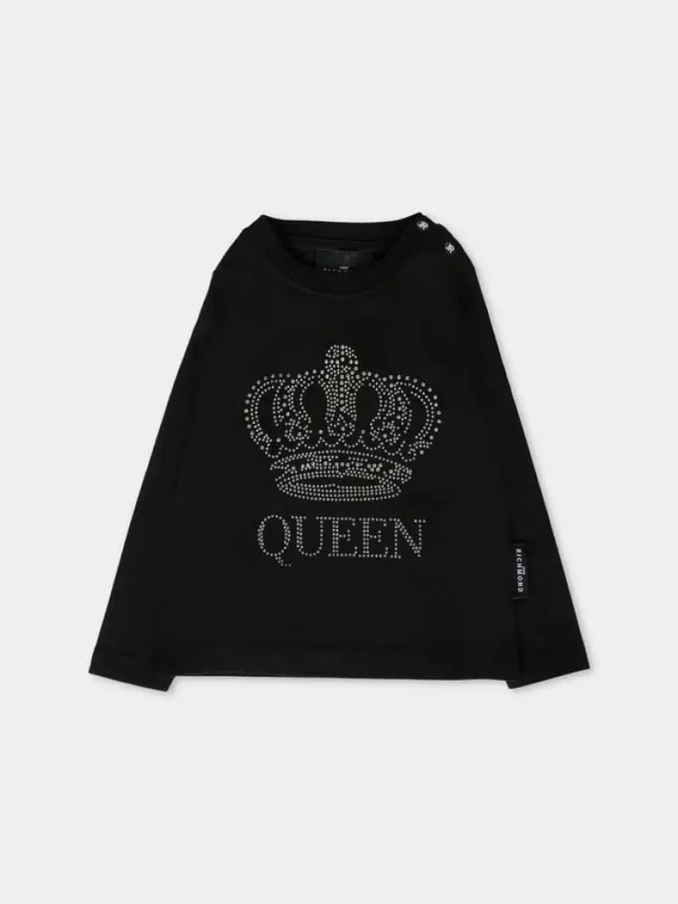 t-shirt mandas infant in cotone nero con strass