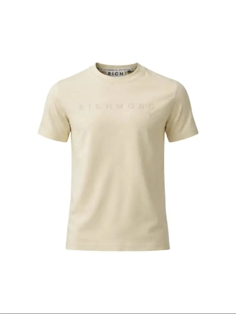 t-shirt uomo beige con logo lettering in rilievo