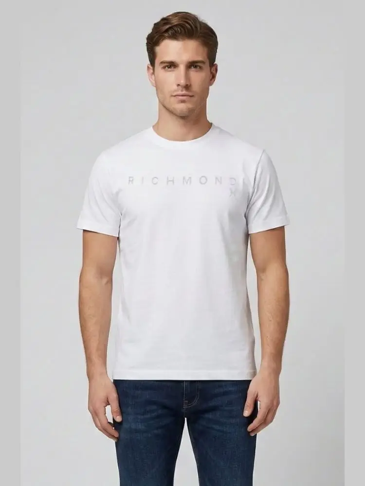 t-shirt uomo bianca con logo lettering in rilievo