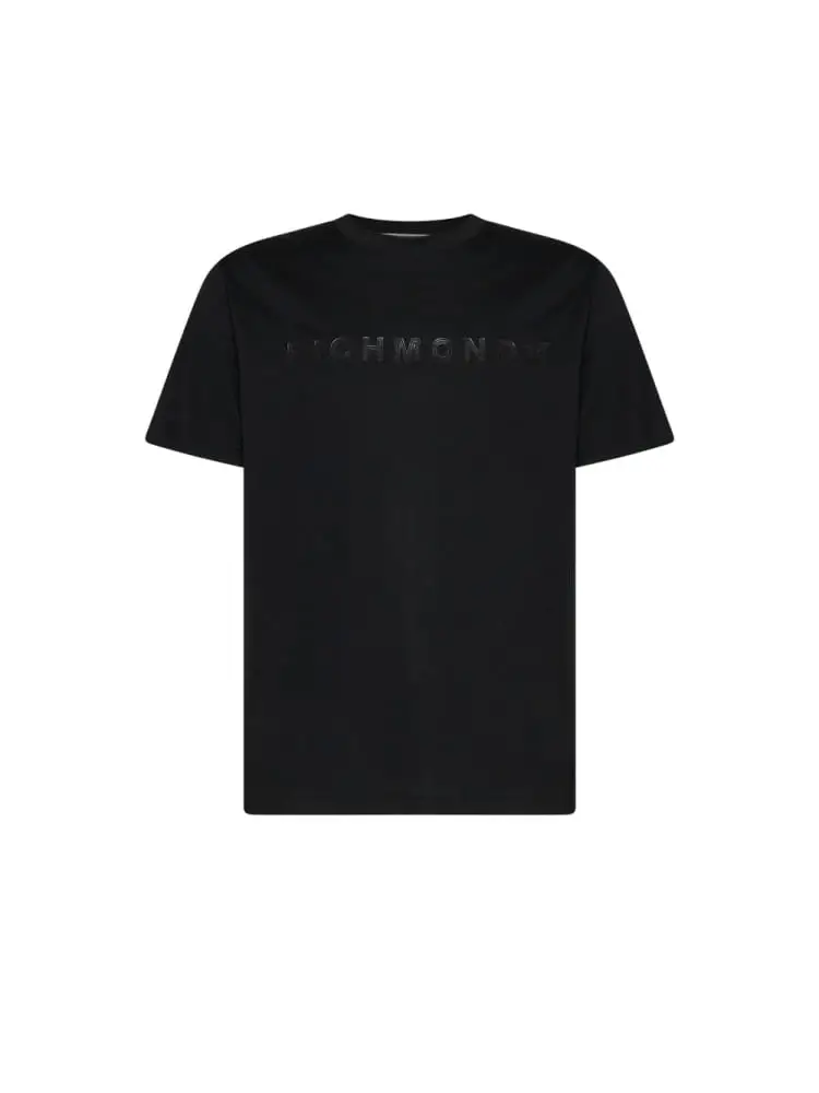 t-shirt uomo nera con logo lettering davanti tinta su tinta