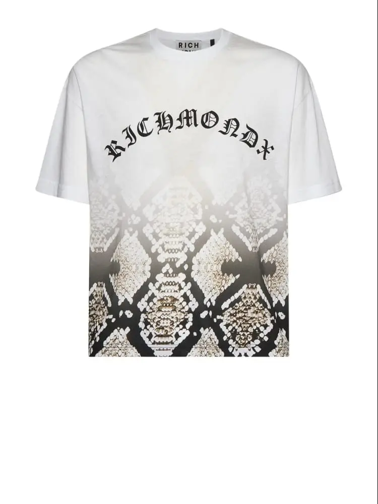 t-shirt walaji in cotone bianco con animalier degrade e logo