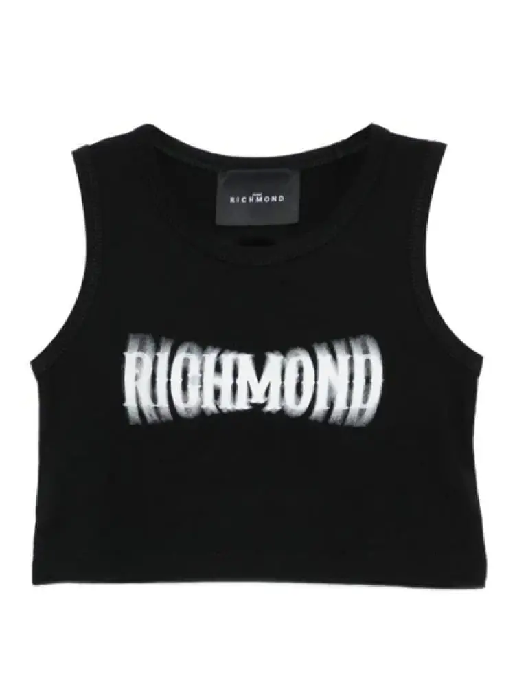 top kids/junior nero con stampa logo a contrasto