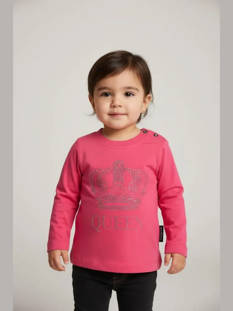tshirt infant manica lunga fuxia con big logo e strass applicati
