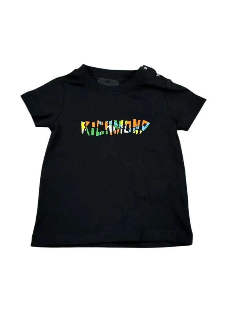 tshirt infant nera con logo letterign multicolor