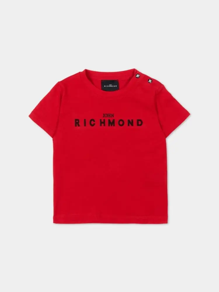 tshirt infant rossa con logo lettering in contrasto