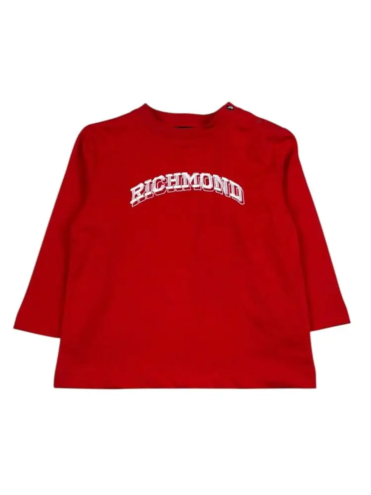 tshirt infant rossa con logo lettering ricamato