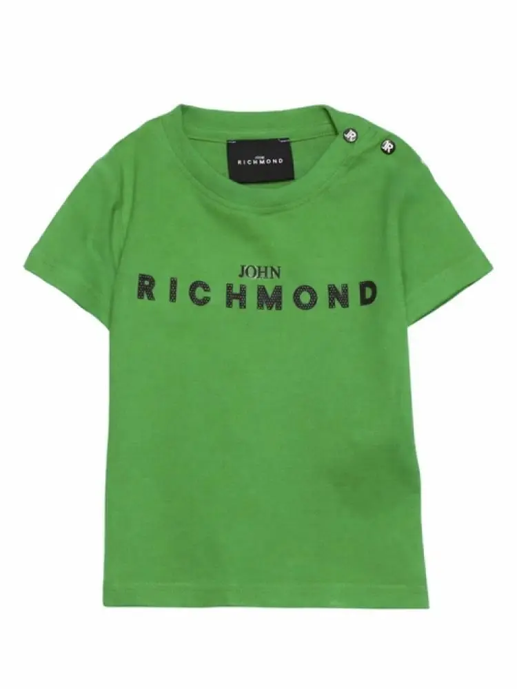 tshirt infant verde con logo lettering in contrasto