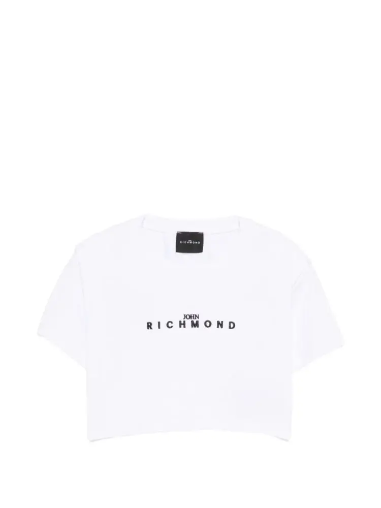 tshirt junior bianca con logo lettering ricamanto