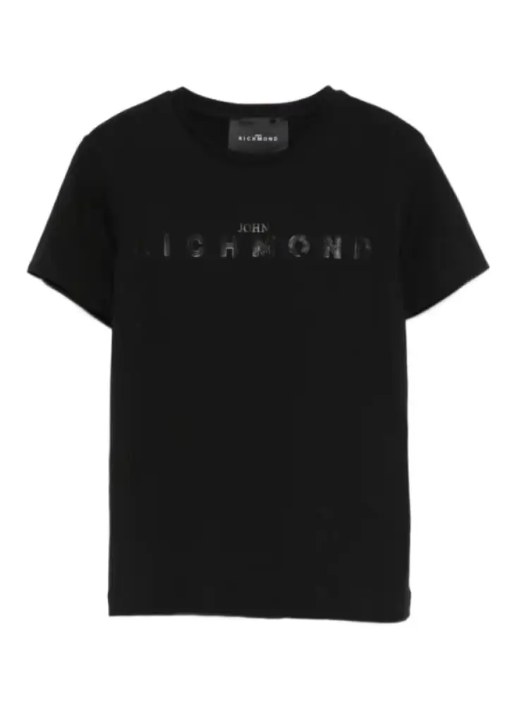 tshirt nera kids/junior con logo lettering tono su tono