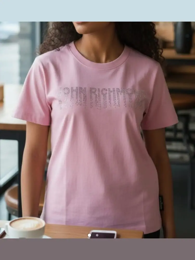 tshirt rosa kids/junior con logo lettering e strass