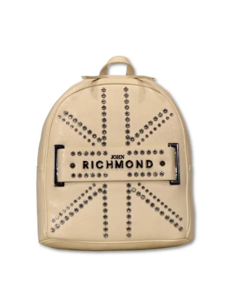 zaino in ecopelle neutro con motivo a bandiera inglese con borchie e logo