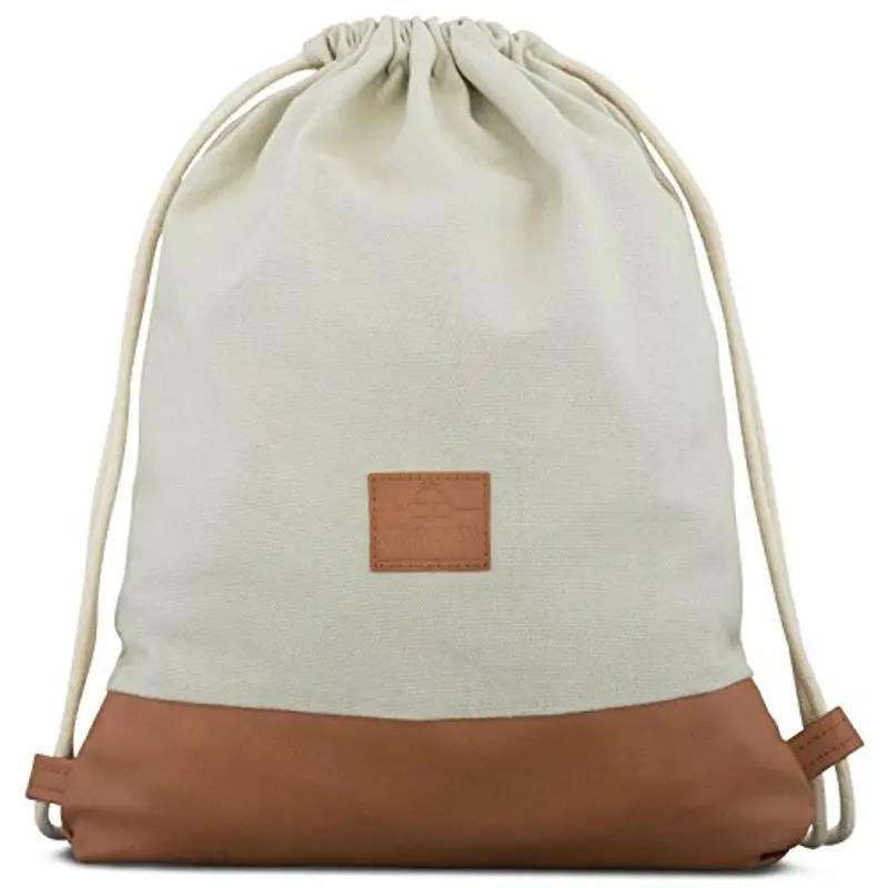 Johnny Urban Zaino con Cordone Donna Uomo Beige Marrone - Luke - Borsa in Cotone - Per il tempo libero, festival, palestra - Sacco Sportive - Idrorepellente