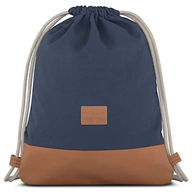 Johnny Urban Zaino con Cordone Donna Uomo Blu Marrone - Luke - Borsa in Cotone - Per il tempo libero, festival, palestra - Sacco Sportive - Idrorepellente
