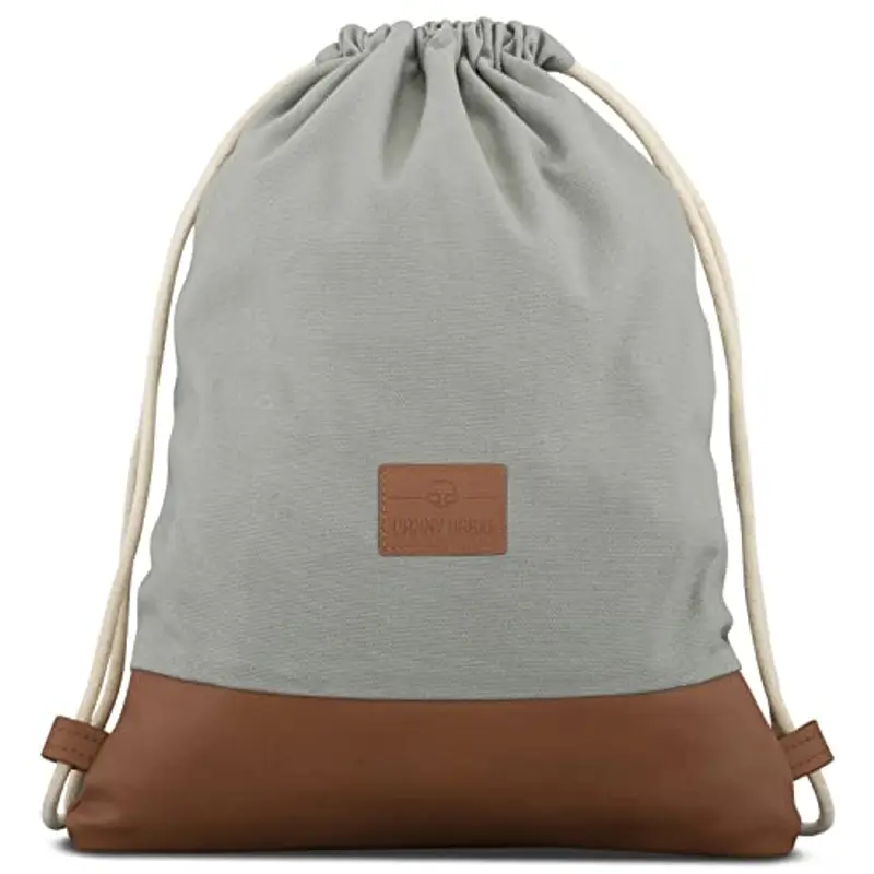 Johnny Urban Zaino con Cordone Donna Uomo Grigio Marrone - Luke - Borsa in Cotone - Per il tempo libero, festival, palestra - Sacco Sportive - Idrorepellente