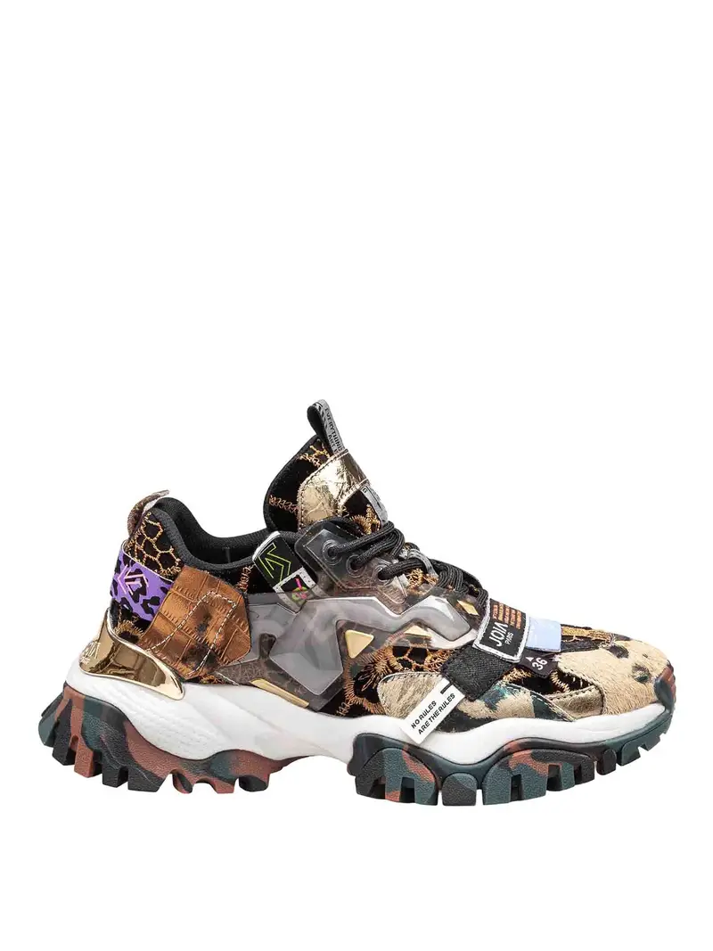 Sneaker in mix di materiale multicolore