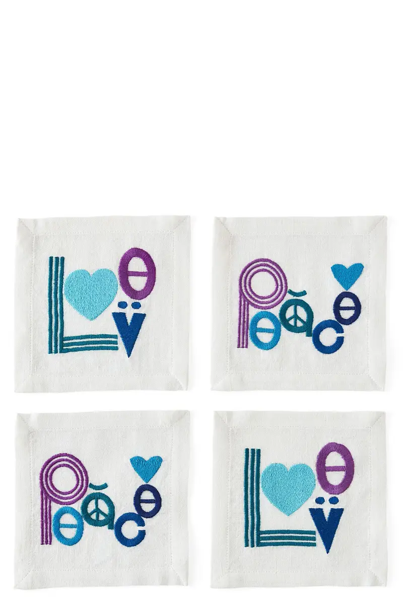 Set 4 Tovaglioli 'Peace & Love' Bianco