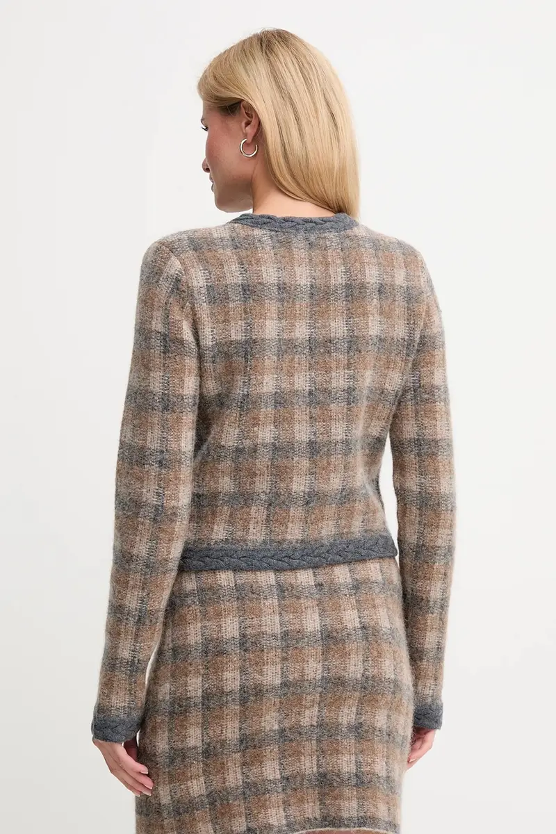 cardigan con lana colore marrone 30048468 miniatura 3