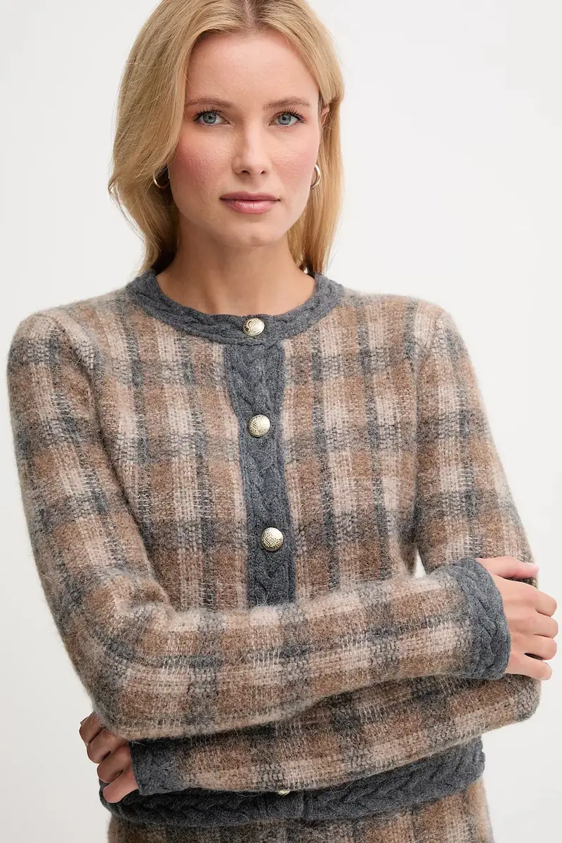 cardigan con lana colore marrone 30048468 miniatura 4