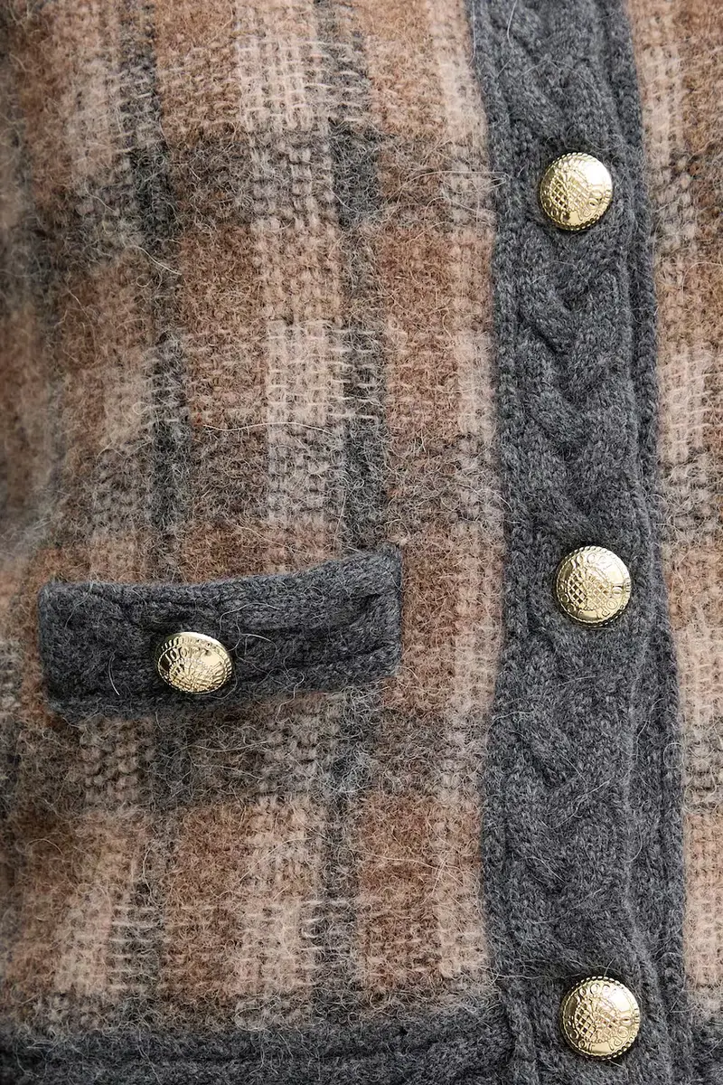 cardigan con lana colore marrone 30048468 miniatura 5