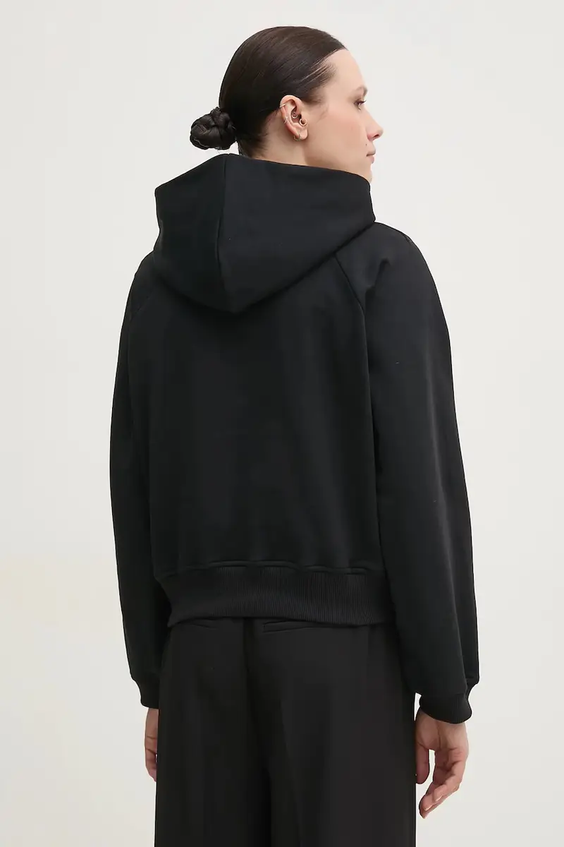 felpa in cotone donna colore nero con cappuccio con applicazione 30046176 miniatura 3