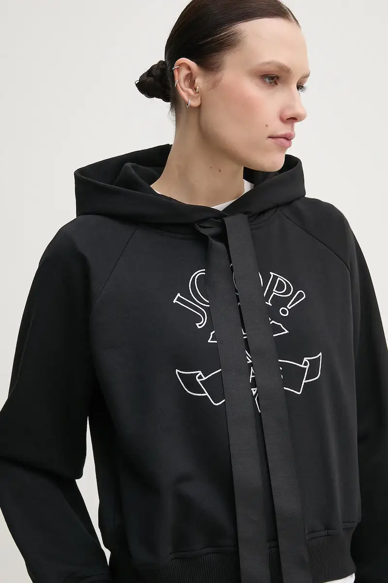 felpa in cotone donna colore nero con cappuccio con applicazione 30046176 miniatura 4