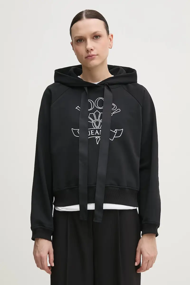 felpa in cotone donna colore nero con cappuccio con applicazione 30046176