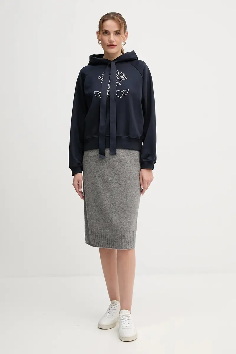 felpa in cotone donna colore nero con cappuccio con applicazione 30046176 Blu navy miniatura 2