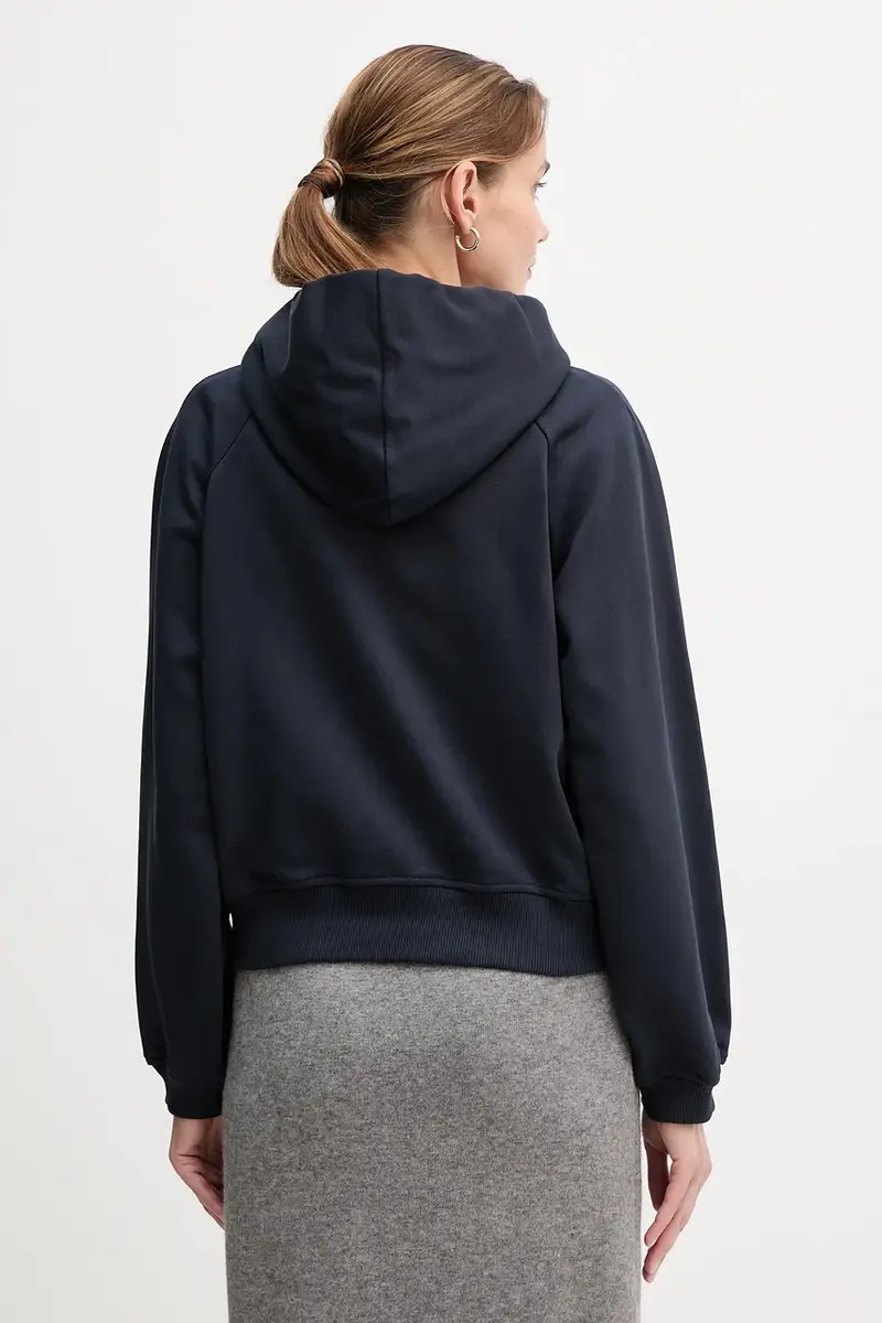 felpa in cotone donna colore nero con cappuccio con applicazione 30046176 Blu navy miniatura 3