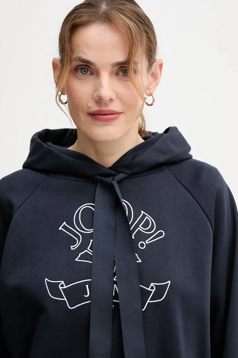 felpa in cotone donna colore nero con cappuccio con applicazione 30046176 Blu navy miniatura 4