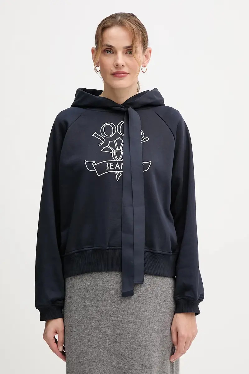 felpa in cotone donna colore nero con cappuccio con applicazione 30046176 Blu navy