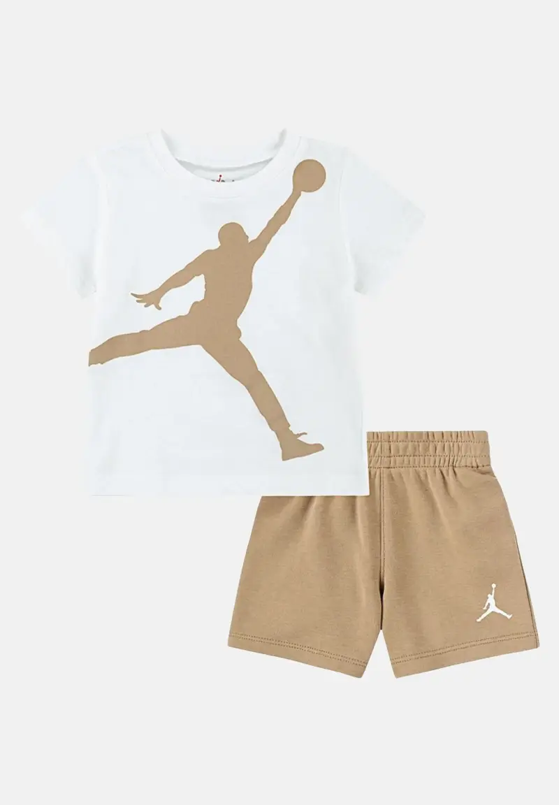 Completino sportivo bianco e beige per bambino e bambina con stampa logo