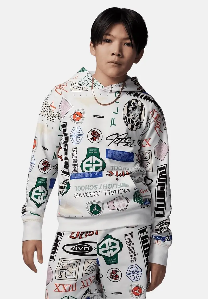 JORDAN Felpa con cappuccio French Terry Printed bianca da bambino