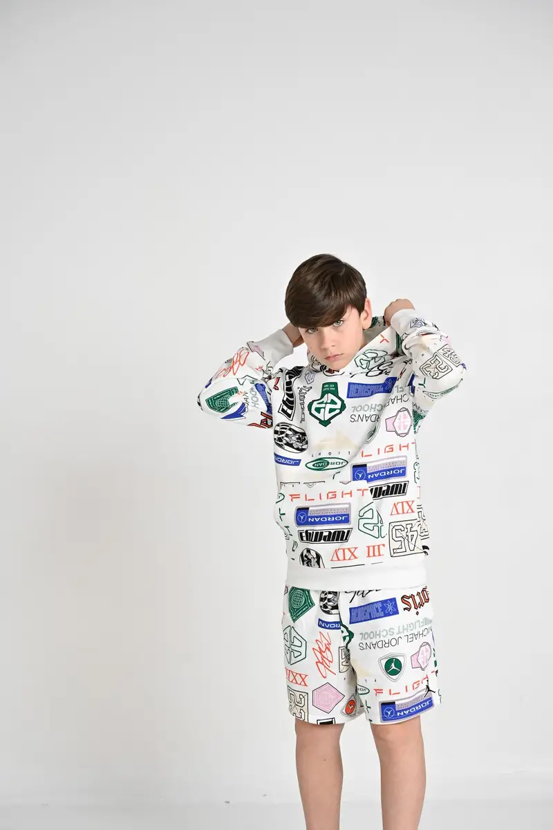 JORDAN Felpa con cappuccio French Terry Printed bianca da bambino miniatura 2