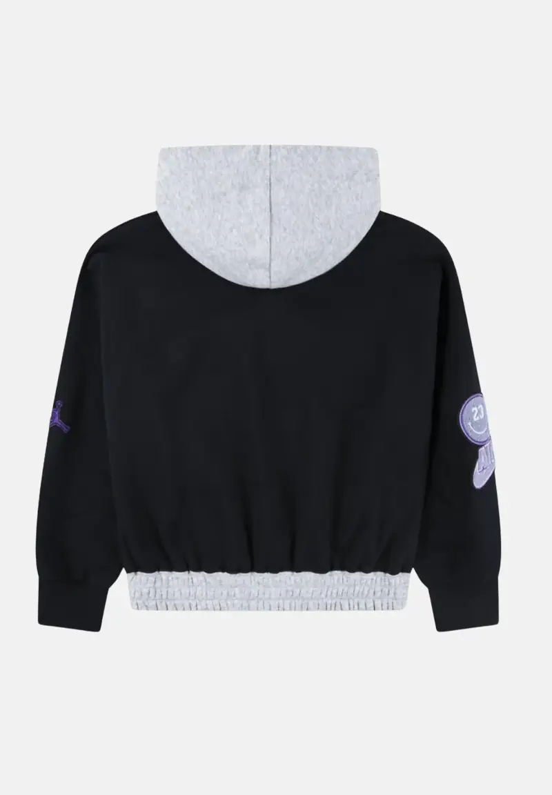 Felpa con cappuccio nera da bambina caratterizzata da inserti grigi e logo miniatura 2